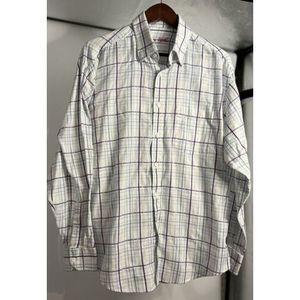 Bugatchi Shirt Mens Adult Large White Multicolor Button‎ Up Long Sleeve Striped